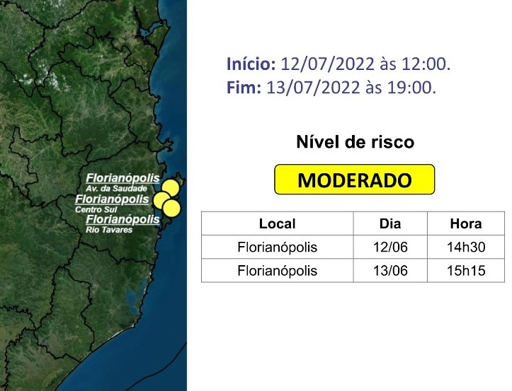 Localidades que podem ser atingidas pelos alagamentos costeiros – Foto: Defesa Civil de Santa Catarina/Divulga&ccedil;&atilde;o/ND