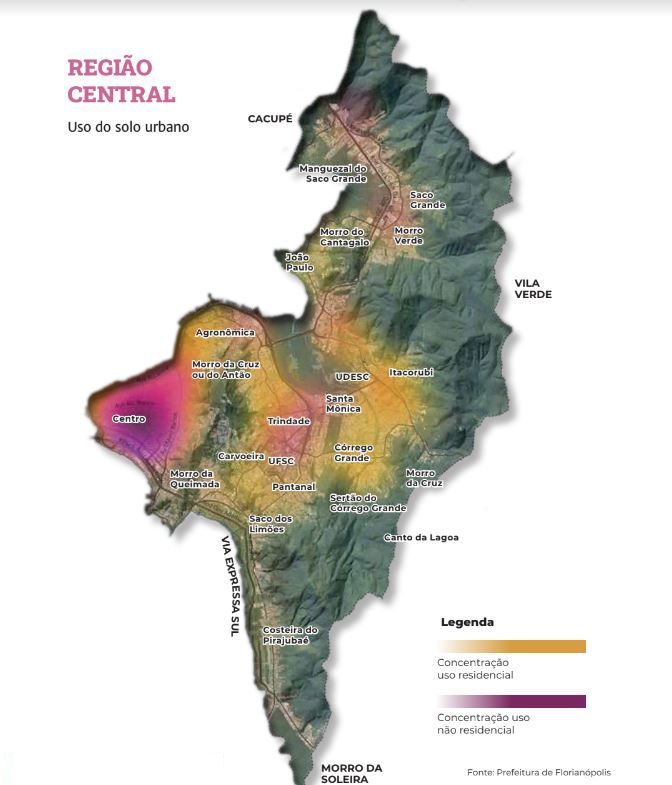 Concentra&ccedil;&atilde;o de uso comercial e residencial em Florian&oacute;polis – Foto: Arte/ND