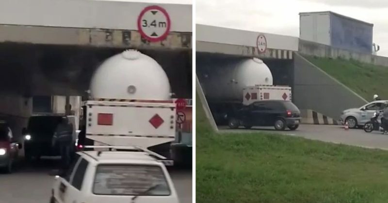 Marginal ficou parcialmente interditada para ajudar a remover o caminh&atilde;o – Foto: Leitor/Reprodu&ccedil;&atilde;o/ND