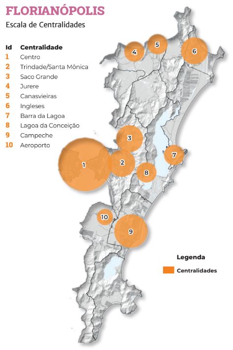 Potenciais centralidades de Florian&oacute;polis identificadas pela prefeitura – Foto: Arte/ND