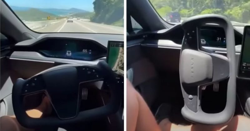 Carro da Tesla, de Elon Musk, desce o morro do Boi, em Balne&aacute;rio Cambori&uacute;, completamente sozinho – Foto: Reprodu&ccedil;&atilde;o/Internet