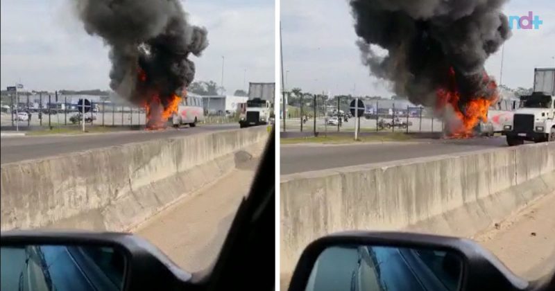 Caminh&atilde;o foi destru&iacute;do pelas chamas na rodovia Ant&ocirc;nio Heil – Foto: Arquivo ND