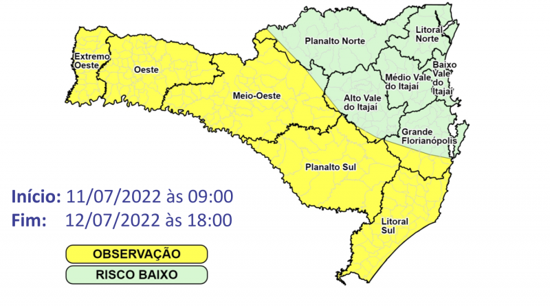 A Defesa Civil aponta que h&aacute; risco de ocorr&ecirc;ncias ligadas &agrave;s fortes rajadas de vento. – Foto: Defesa Civil/Divulga&ccedil;&atilde;o/ND