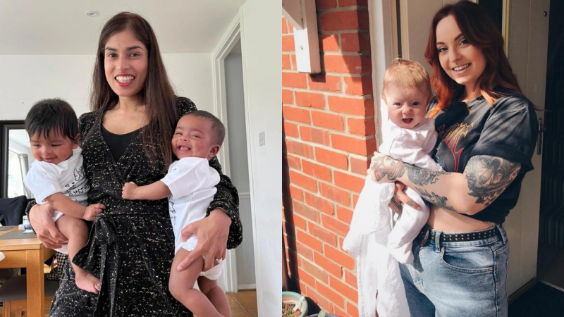 &Agrave; esquerda, Claire com seus dois beb&ecirc;s. &Agrave; direita, Abi e Dolly – Foto: Internet/Reprodu&ccedil;&atilde;o/ND