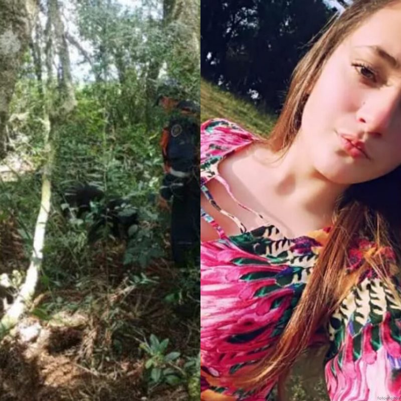 Corpo de Ana Kemilli (direita) foi encontrado amarrado em &aacute;rea de mata no interior do munic&iacute;pio da Serra – Foto: CBMSC/Reprodu&ccedil;&atilde;o/ND