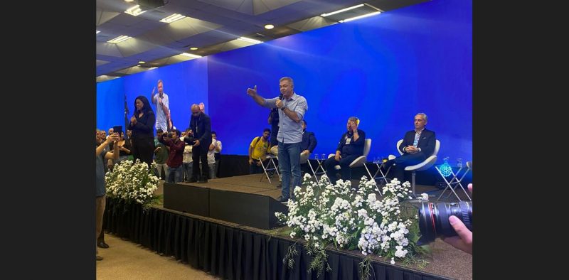 Gean Loureiro durante a conven&ccedil;&atilde;o neste s&aacute;bado – Foto: Diogo de Souza/ND