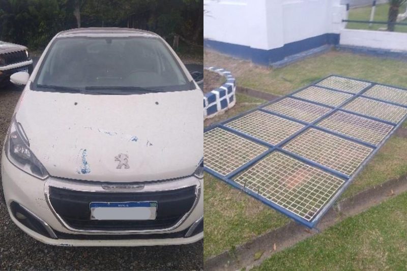 Mulher derrubou port&atilde;o do Forte Marechal Luz usando o carro – Foto: PM/Divulga&ccedil;&atilde;o