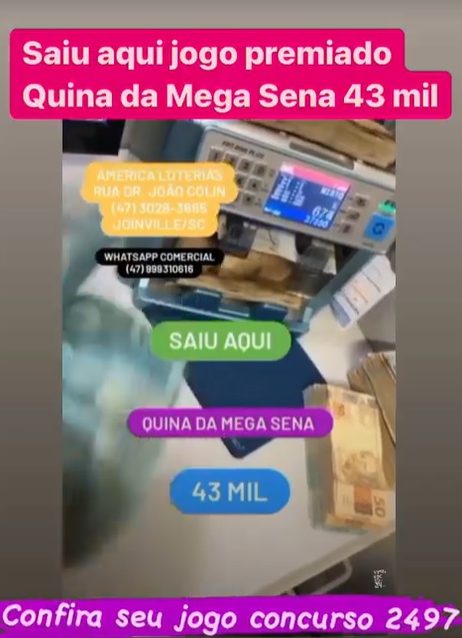 Administradora da lotérica colocou em suas redes sociais esse pedido para que os clientes confiram os números da Mega do último sábado. &#8211; Foto: Dirlene Guesser/Divulgação ND
