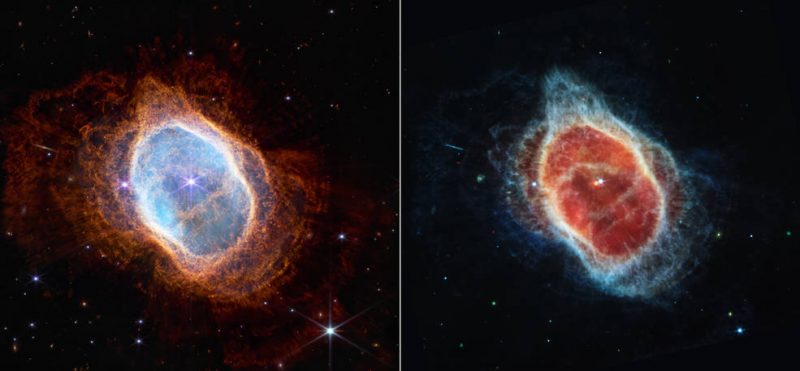 A Nebulosa do Anel Sul está a aproximadamente 2,5 mil anos-luz de distância e trata-se de uma estrela mais escura no centro que envia anéis de gás e poeira por milhares de anos em todas as direções  – Foto: Nasa/Divulgação/ND
