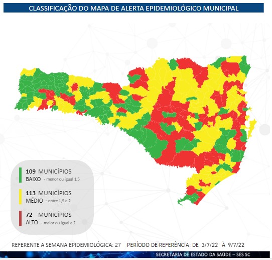 Maioria dos municípios está classificado como alerta de risco médio &#8211; Foto: Site governo estadual