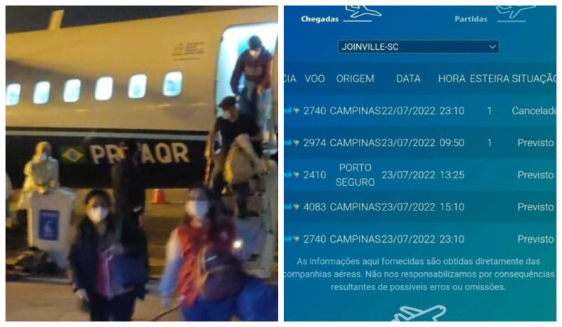 Passageiros tiveram de desembarcar em Curitiba, onde dois &ocirc;nibus foram colocados &agrave; disposi&ccedil;&atilde;o pela companhia Azul – Foto: Montagem a partir de fotos