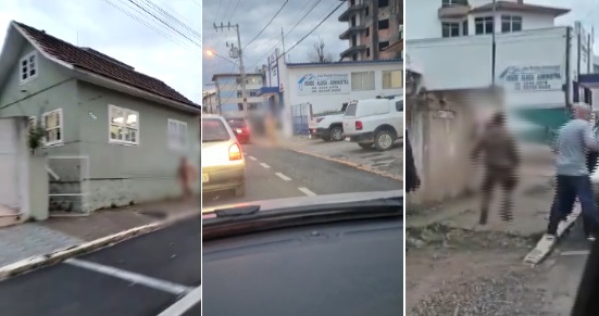 Homem foi flagrado andando pelado em S&atilde;o Joaquim – Foto: Montagem/ND