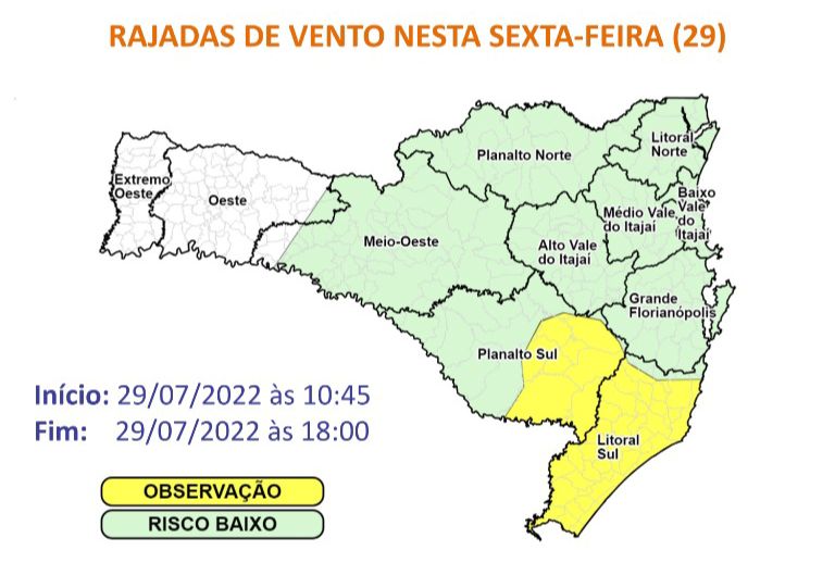 Alerta para rajadas de vento nesta sexta-feira (29) – Foto: Defesa Civil/Divulgação/ND
