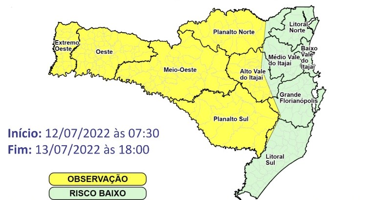 Condi&ccedil;&atilde;o teve in&iacute;cio j&aacute; nesta ter&ccedil;a-feira (12) – Foto: Defesa Civil de Santa Catarina/Divulga&ccedil;&atilde;o/ND