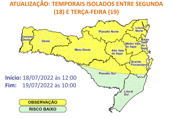 Chuvas come&ccedil;am na por&ccedil;&atilde;o Norte de Santa Catarina – Foto: Defesa Civil SC/Divulga&ccedil;&atilde;o/ND