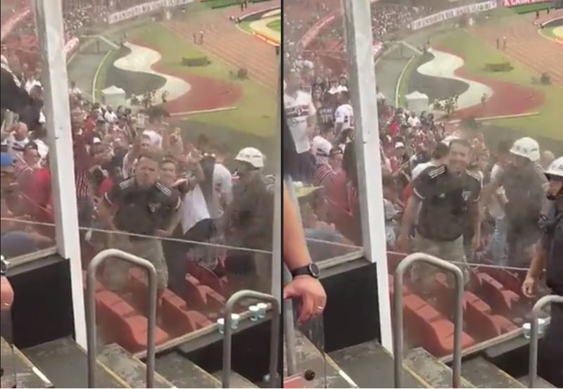 Torcedor do São Paulo foi flagrando imitando macaco em direção aos torcedores do Fluminense