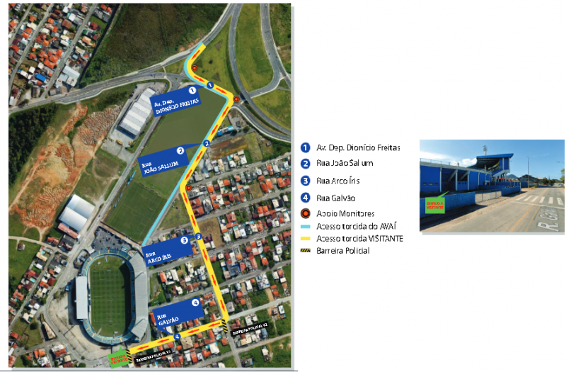 Desvio no tr&acirc;nsito para acesso ao local da torcida visitante – Foto: PM/Divulga&ccedil;&atilde;o