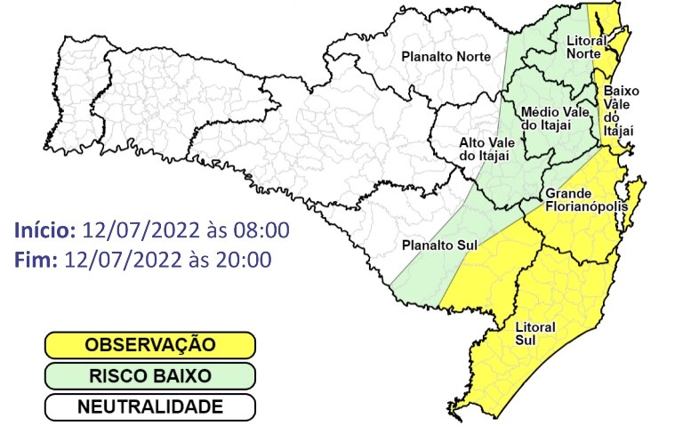 Condi&ccedil;&atilde;o dura at&eacute; as 20h desta ter&ccedil;a-feira – Foto: Defesa Civil de Santa Catarina/Divulga&ccedil;&atilde;o/ND