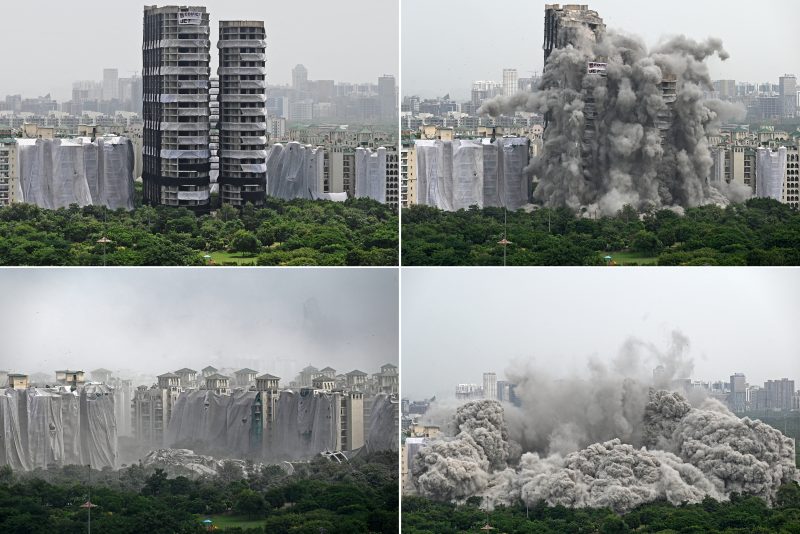 In India, two illegal twin towers were blown up in the suburbs of New Delhi.  Photo: Sajjad Hussain/AFP