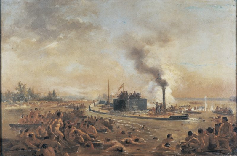 Estudo para &ldquo;Passagem de Humait&aacute;&rdquo;. Victor Meirelles, circa 1868/1872, &oacute;leo sobre madeira. Acervo/MVM, reprodu&ccedil;&atilde;o fotogr&aacute;fica por Ana Viegas. – Foto: Reprodu&ccedil;&atilde;o fotogr&aacute;fica por Ana Viegas