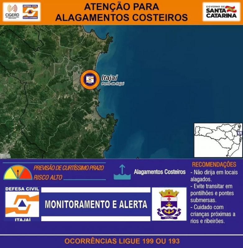 Defesa Civil de Itaja&iacute; emitiu alerta para os pr&oacute;ximos dias – Foto: Defesa Civil de Itaja&iacute;/Reprodu&ccedil;&atilde;o/ND