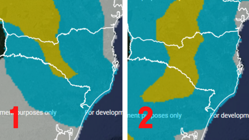 Imagem (1) previs&atilde;o para quarta e Imagem (2) previs&atilde;o para quinta-feira&nbsp; – Foto: Inmet/Reprodu&ccedil;&atilde;o/ND