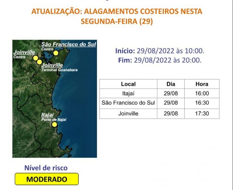 Alerta para alagamentos nesta segunda-feira (29) no Litoral de SC – Foto: Defesa Civil/Divulga&ccedil;&atilde;o/ND