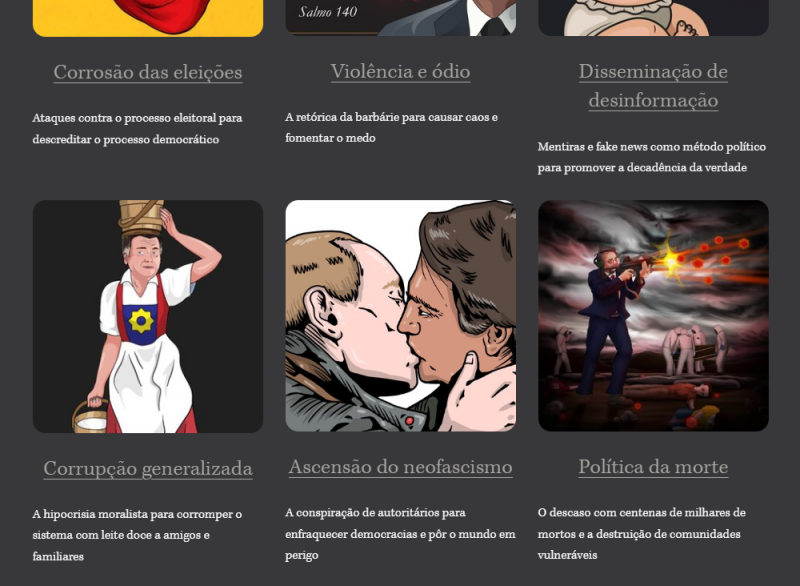 Cr&iacute;ticas ao governo Bolsonaro s&atilde;o distribu&iacute;das em t&oacute;picos pelo site – Foto: bolsonaro.com.br/Reprodu&ccedil;&atilde;o/ND