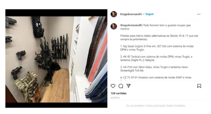 “Todo homem tem o guarda-roupa que merece”, escreve o empres&aacute;rio – Foto: Reprodu&ccedil;&atilde;o/@thiagobrennandfv/ND