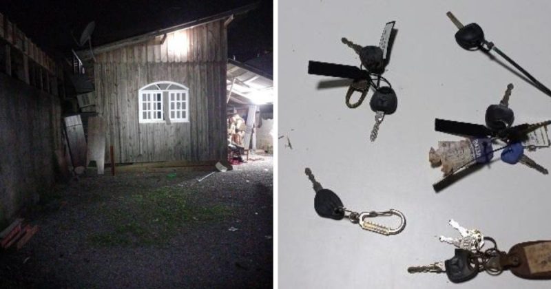 No endere&ccedil;o policiais encontraram chaves de ve&iacute;culos, pneus de diversas marcas, al&eacute;m de equipamentos utilizados no tr&aacute;fico de drogas – Foto: Pol&iacute;cia Militar/Divulga&ccedil;&atilde;o