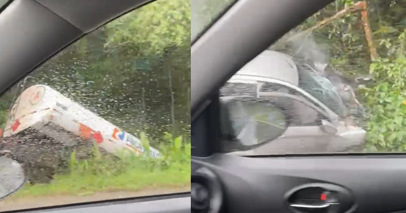 Caminh&atilde;o de combust&iacute;vel e carro s&atilde;o lan&ccedil;ados para fora de rodovia ap&oacute;s colis&atilde;o em SC – Foto: Divulga&ccedil;&atilde;o/ND