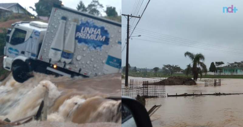Ciclone deixa fam&iacute;lias ilhadas, arranca ponte e provoca deslizamentos no Sul de SC – Foto: Divulga&ccedil;&atilde;o/ND