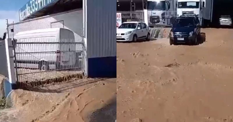 Trecho da BR-470 vira ‘cachoeira’ e instaura caos no tr&acirc;nsito em Blumenau – Foto: Divulga&ccedil;&atilde;o/ND