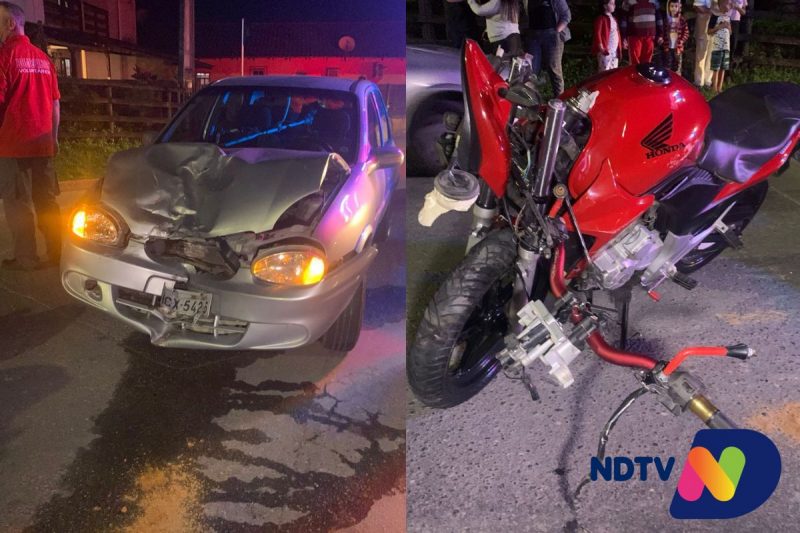 Motociclista foi arremessado por cima do ve&iacute;culo – Foto: Ricardo Alves/NDTV
