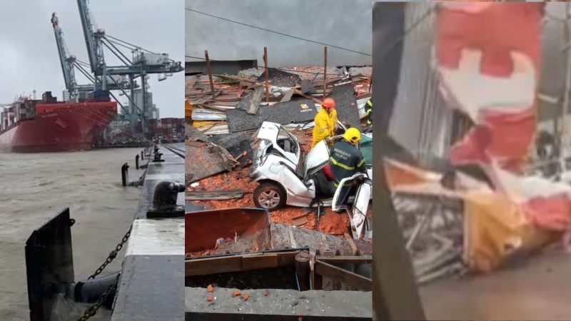 Estragos e interrup&ccedil;&atilde;o de servi&ccedil;os foram registrados em diferentes cidades – Foto: Moacir Kienast/Guarda Portu&aacute;ria de Itaja&iacute;/Reprodu&ccedil;&atilde;o/ND