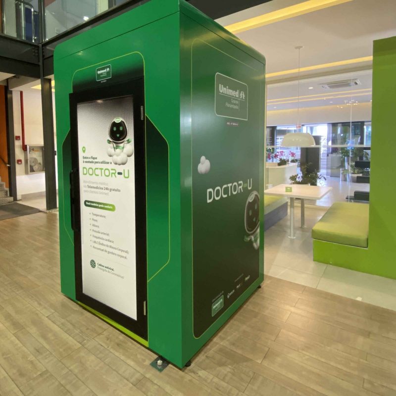 Doctor-U, a primeira c&aacute;psula para pronto atendimento e telemedicina no pa&iacute;s – Foto: Unimed Grande Florian&oacute;polis