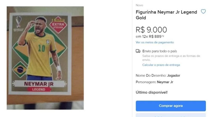 Figurinha 'rara' de Neymar no álbum da Copa é vendida por valor surreal