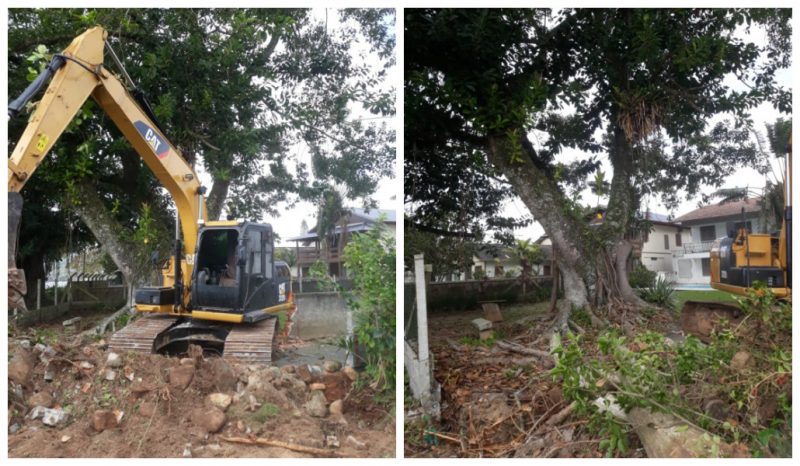 máquinas da prefeitura em penha após demolição