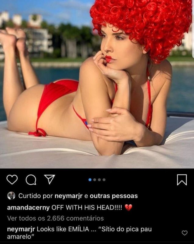 Neymar escreve “Parece EM&Iacute;LIA…(S&iacute;tio do pica pau amarelo)” em foto de atriz – Foto: Reprodu&ccedil;&atilde;o/@amandacerny/ND