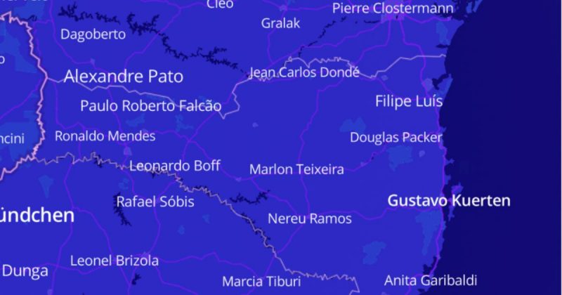 Mapa mostra as principais cidades do planeta. Adivinhe s&oacute; quem &eacute; o manezinho mais not&aacute;vel? – Foto: Reprodu&ccedil;&atilde;o