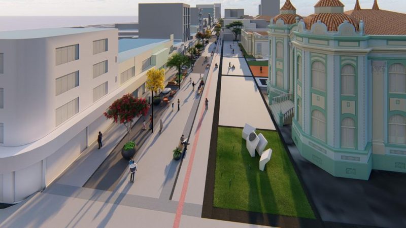 Vista da Rua Herc&iacute;lio Luz com as futuras obras – Foto: SECOM Itaja&iacute;/Divulga&ccedil;&atilde;o ND