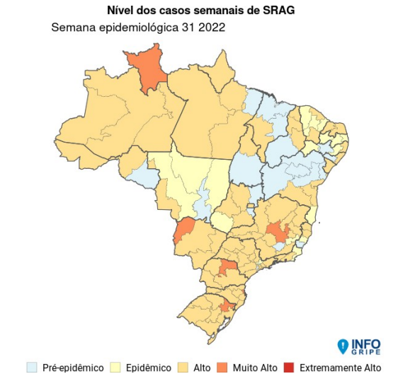 Dados mostram n&iacute;veis de SRAG no Brasil – Foto: FioCruz/InfoGripe/Reprodu&ccedil;&atilde;o/ND