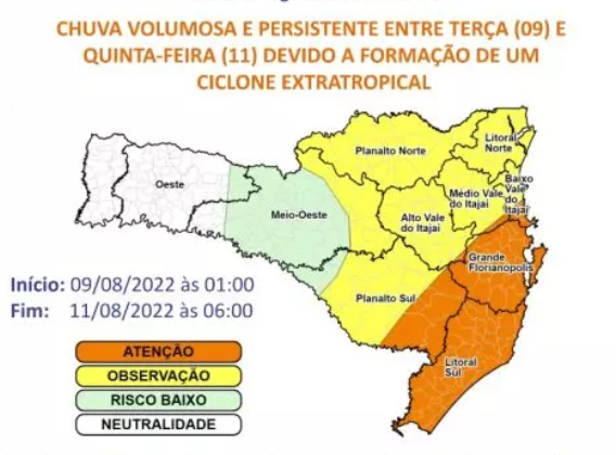 Tr&ecirc;s regi&otilde;es est&atilde;o em estado de aten&ccedil;&atilde;o e seis em observa&ccedil;&atilde;o – Foto: Defesa Civil do Estado/Divulga&ccedil;&atilde;o/ND