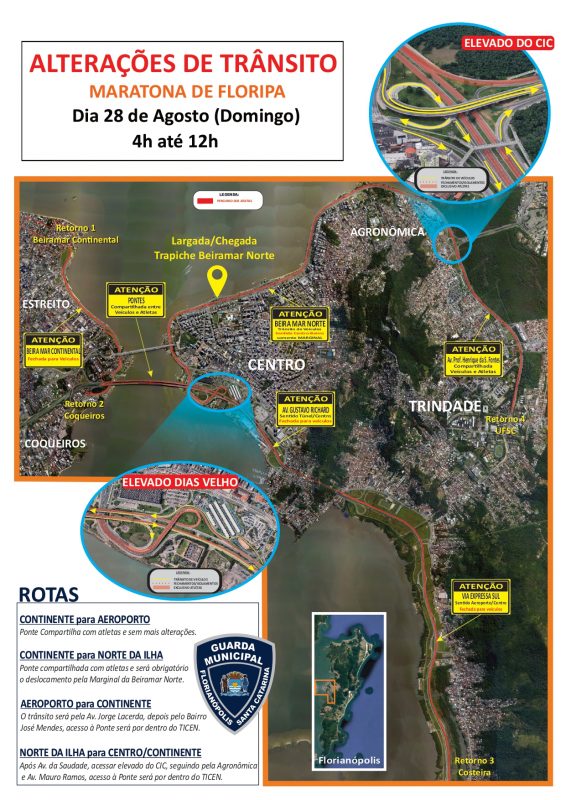 Trajeto de domingo (28) ser&aacute; mais longo que o feito pelos atletas no s&aacute;bado (27) – Foto: Guarda Municipal de Florian&oacute;polis/Divulga&ccedil;&atilde;o/ND
