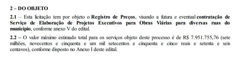 objeto da licitação joinville