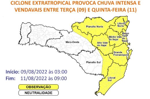 Regi&otilde;es de SC est&atilde;o em observa&ccedil;&atilde;o para ocorr&ecirc;ncias por conta das chuvas a partir de ter&ccedil;a-feira – Foto: DCSC/Divulga&ccedil;&atilde;o/ND