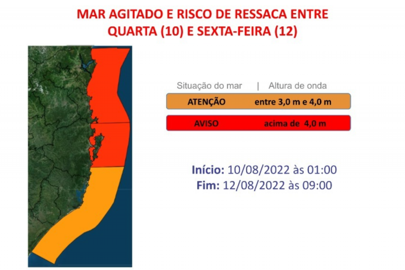 Defesa Civil emitiu alerta de risco de ressaca entre ter&ccedil;a e quarta-feira – Foto: Defesa Civil