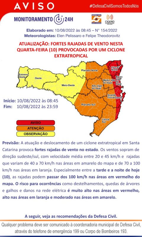 Alerta da Defesa Civil – Foto: Defesa Civil/ND