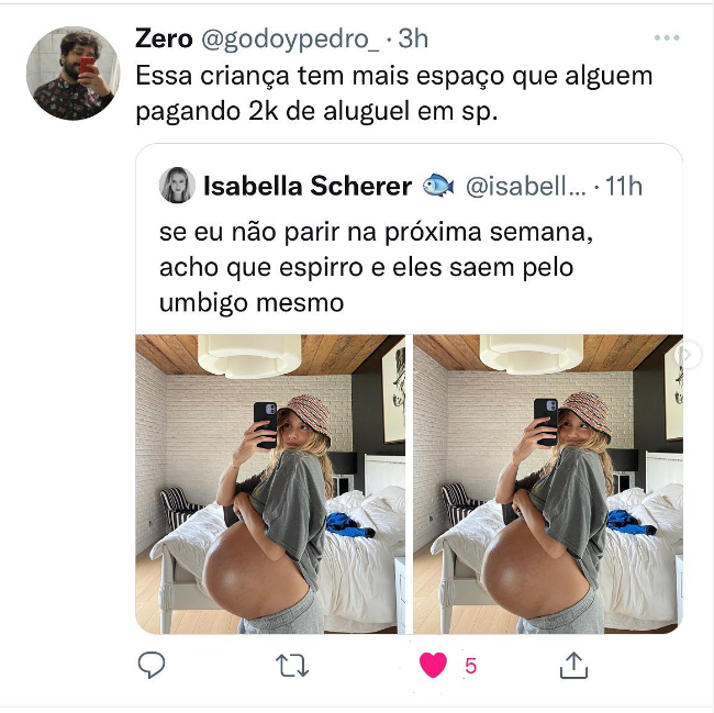 Usu&aacute;rios fizeram diversos memes com o tamanho da barriga da influenciadora – Foto: Reprodu&ccedil;&atilde;o/@isascherer/ND