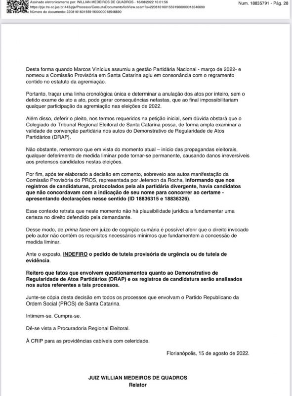 Liminar tem 29 p&aacute;ginas – Foto: Divulga&ccedil;&atilde;o/ND